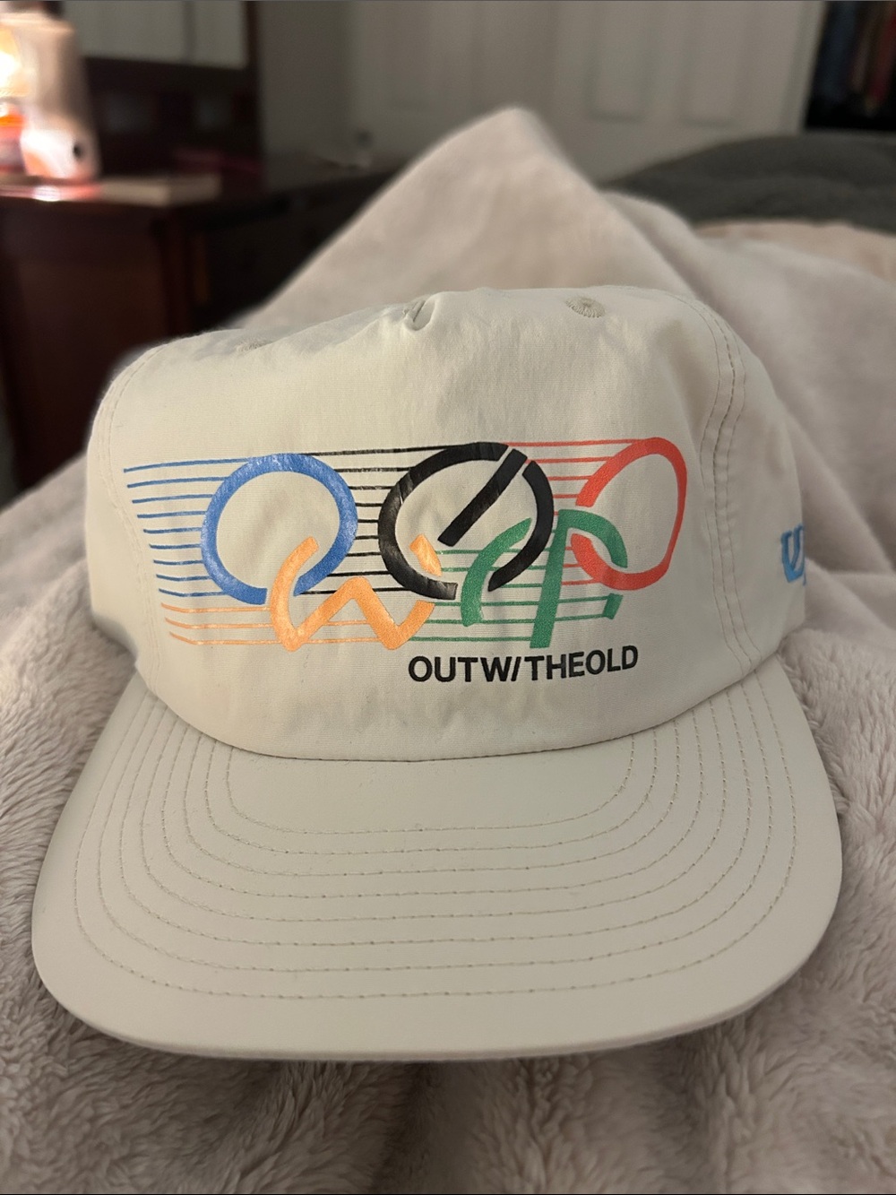 Outwitheold Men's Cream Logo Cap with Multicolor Graphic